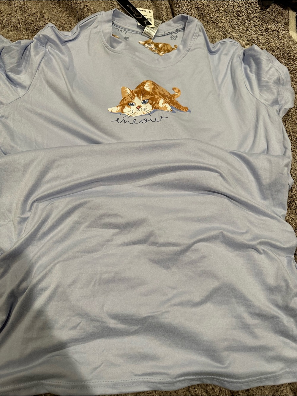 Light Blue Women’s Nightgown with Cat Graphic